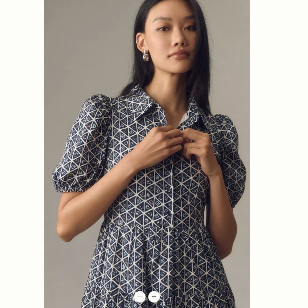 Anthropologie English Factory Puff-Sleeve Tiered Midi Shirt Dress - Picture 4 of 4